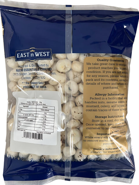 East n West Phool Makhana (Popped Lotus Seeds) 100g Back
