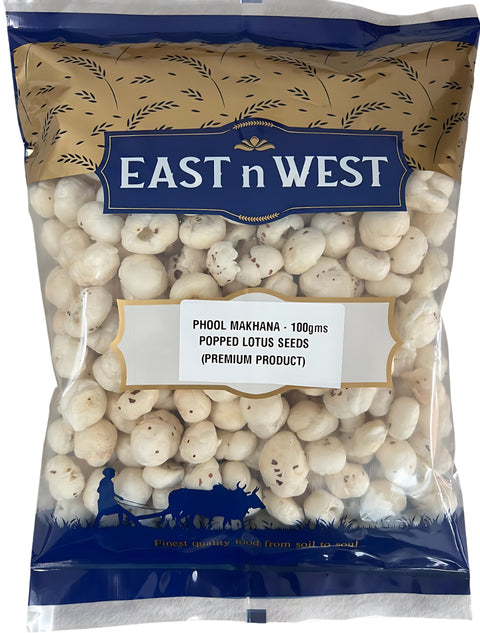 East n West Phool Makhana (Popped Lotus Seeds) 100g Front