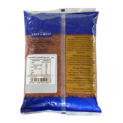 East n West Ragi Whole (Whole Finger Millet) 1Kg Back
